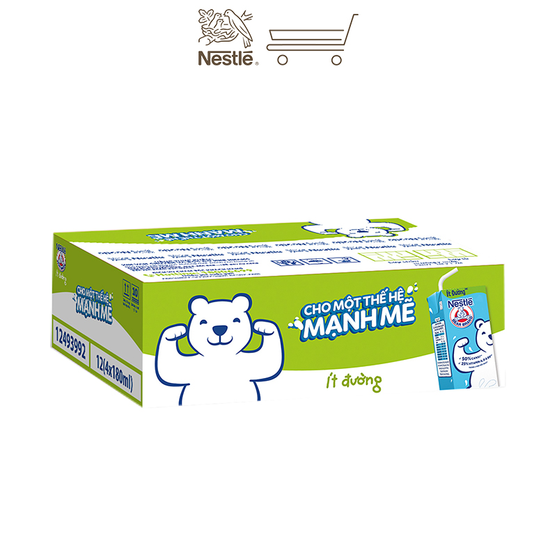 [Tặng balo gấu mạnh mẽ NESTLE MILK UHT] Thùng 48 hộp sữa Nestlé Gấu ít đường 12(4x180ml)