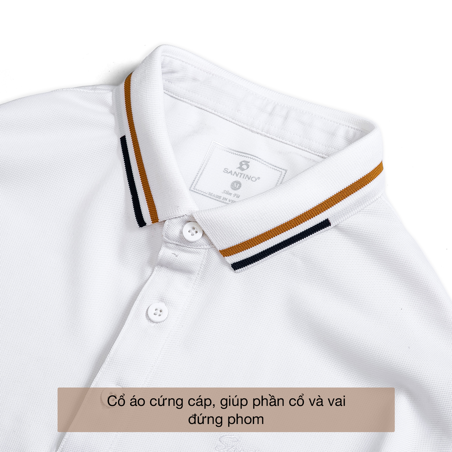 Áo POLO nam phối bo cổ vàng vải Cotton Cá Sấu, form chuẩn, sang trọng lịch sự SANTINO
