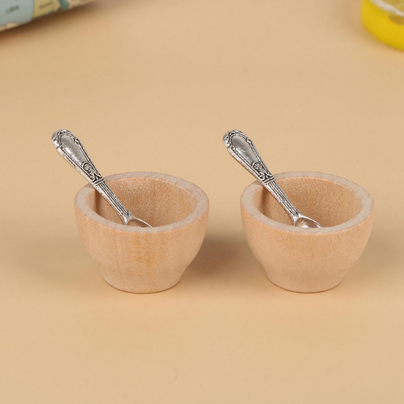 2x Wooden Bowl Dolls House Miniature Small 1:12 Doll House Play for 1/12 Dollhouse Room Box Kitchen Accessory Decoration