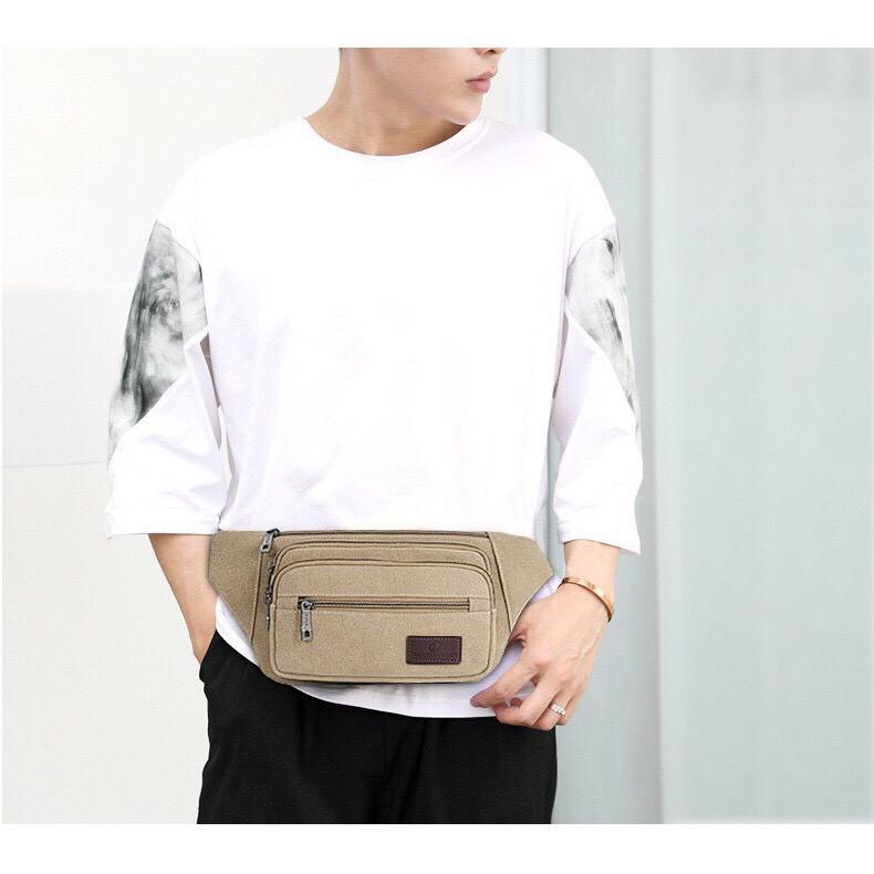 Túi bao tử đeo chéo, đeo thắt lưng vải canvas thời trang nam T73