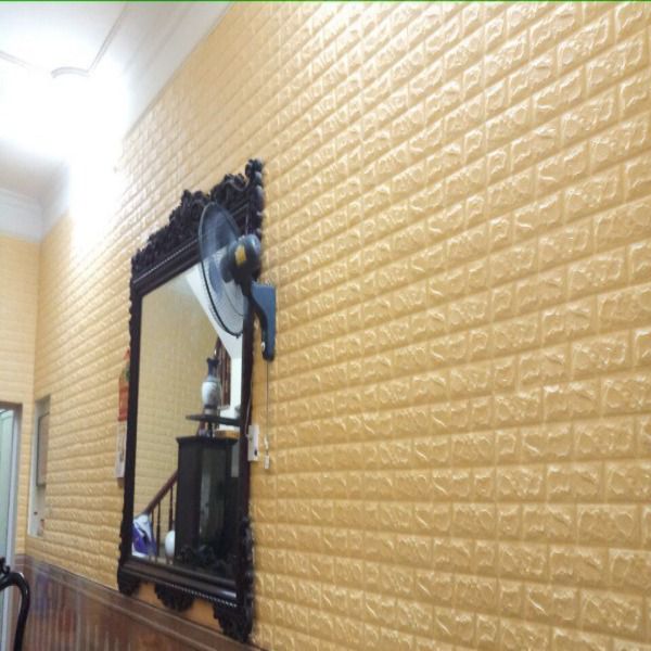 Hàng Loại 1-Combo 5 Tấm Xốp Dán Tường Giả Gạch 3D Màu Vàng Nhạt 70cmx77cm