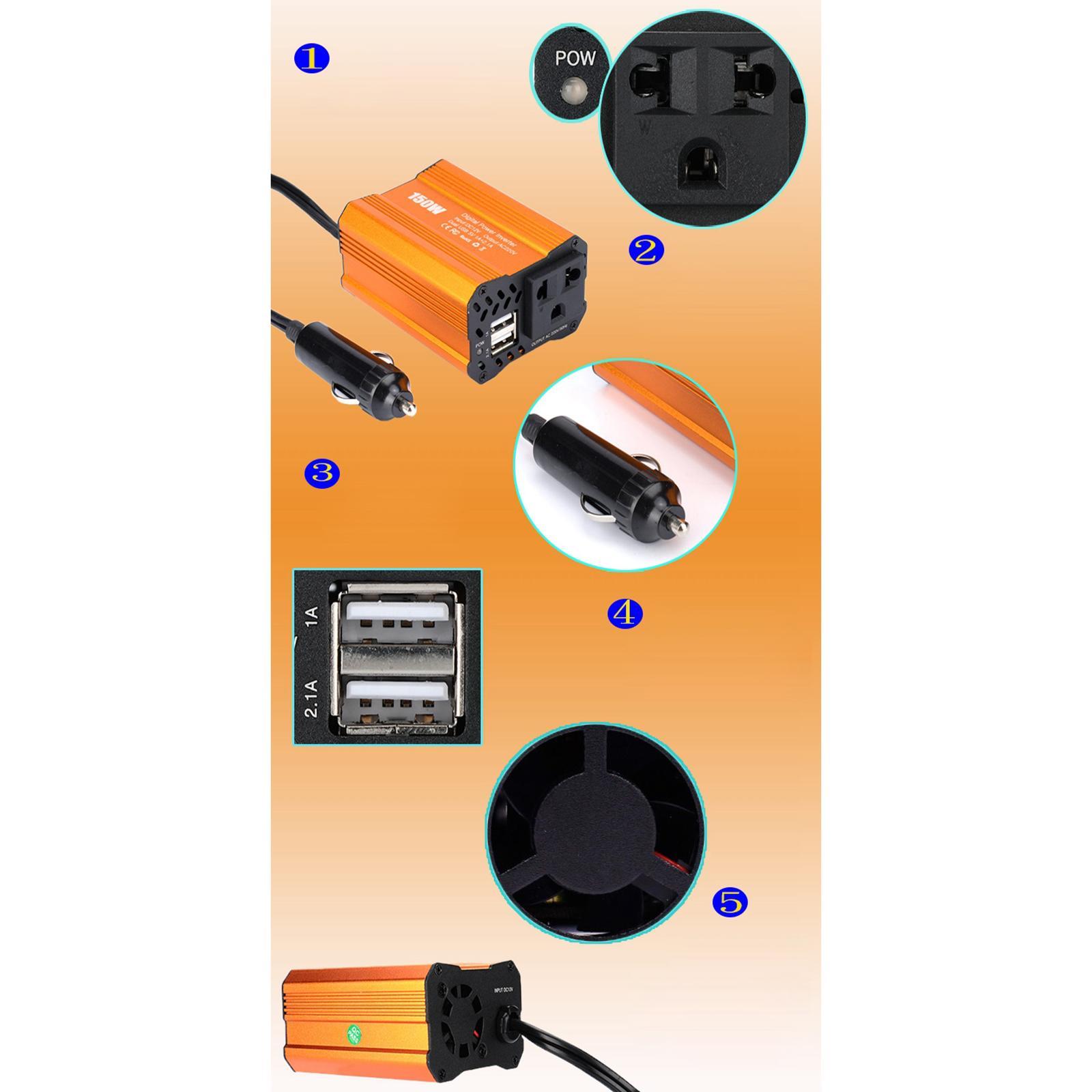 DC 12V to  220V Car Adapter Power Inverter Safety for Consoles TV Laptops