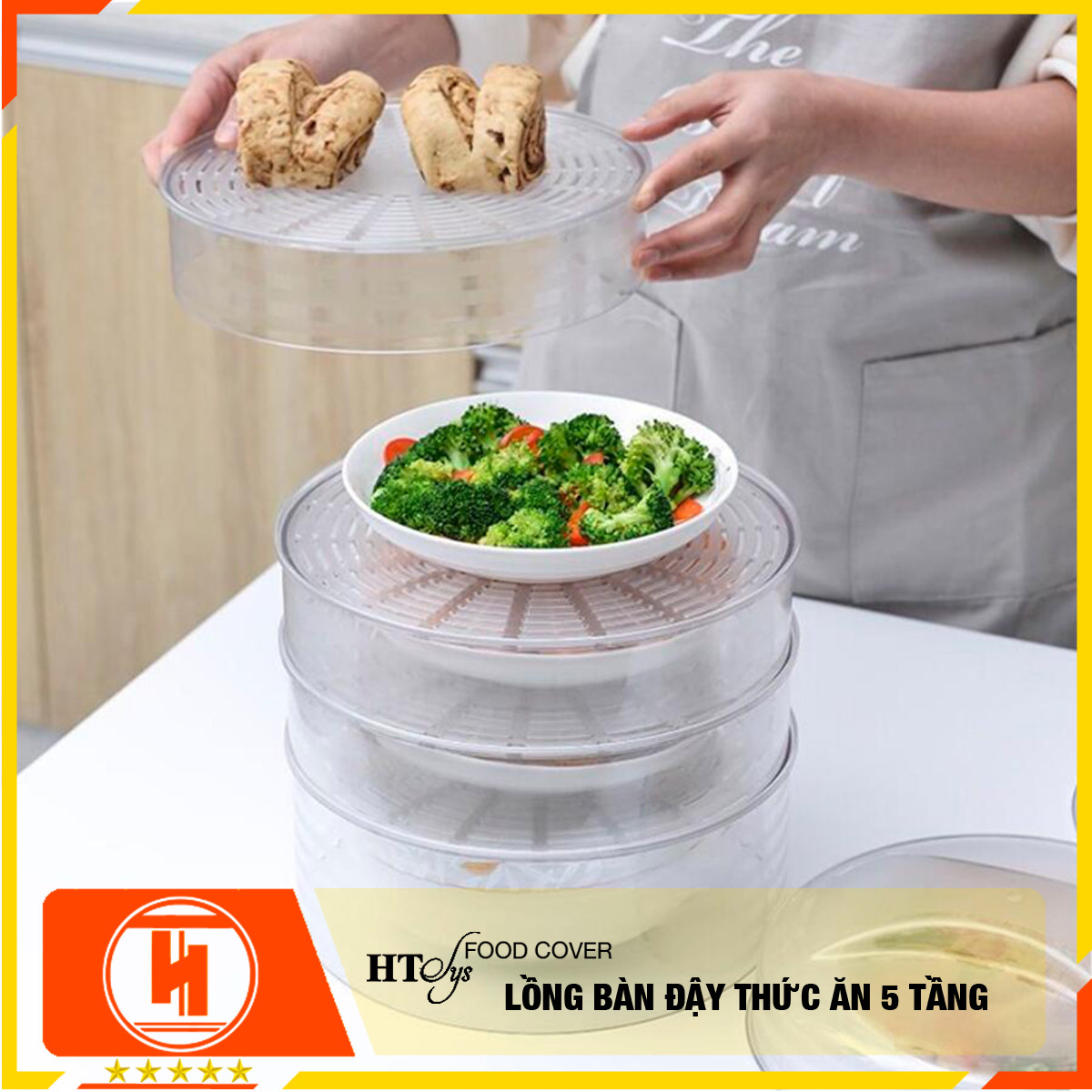 Lồng bàn đậy thức ăn 5 tầng HT SYS -Bảo quản đồ ăn chống bụi và côn trùng - Chất liệu nhựa PP cao cấp