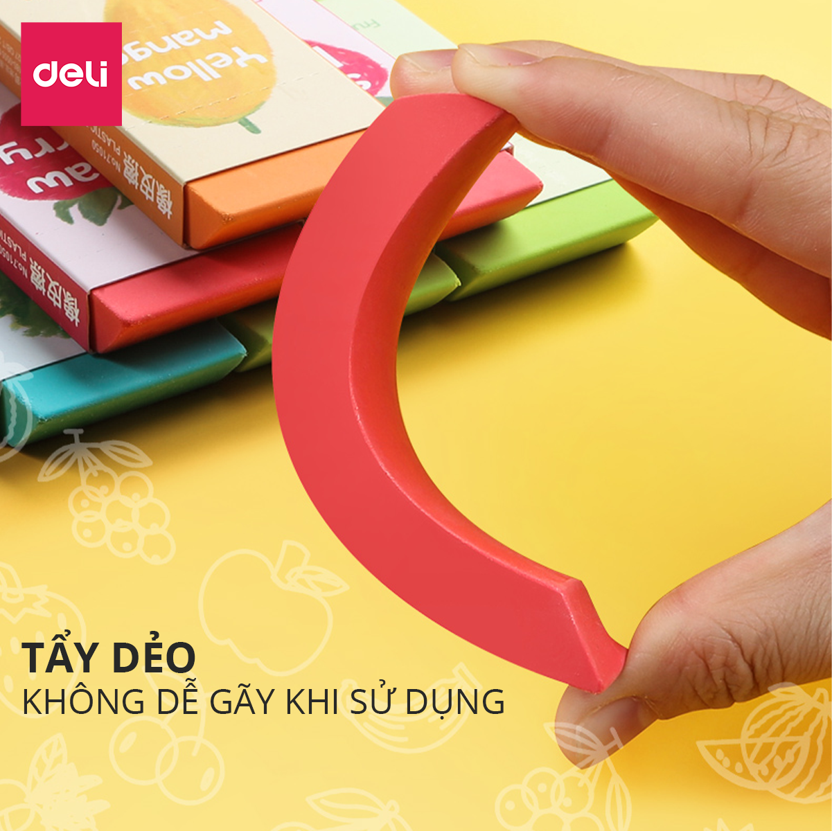 Gôm Tẩy Deli Hình Vẽ Hoa Quả Đỏ/ Xanh lá/ Vàng/ Xanh ngọc - Tẩy Bút Chì Sạch Đẹp - 71050