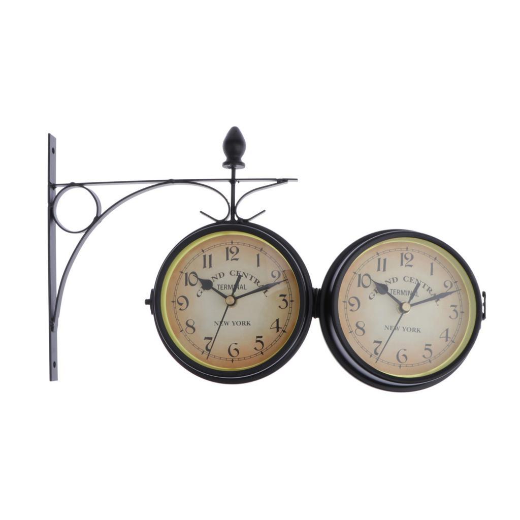 2pcs DOUBLE SIDED DUAL CLOCK STATION GARDEN OUTDOOR WALL MOUNTED