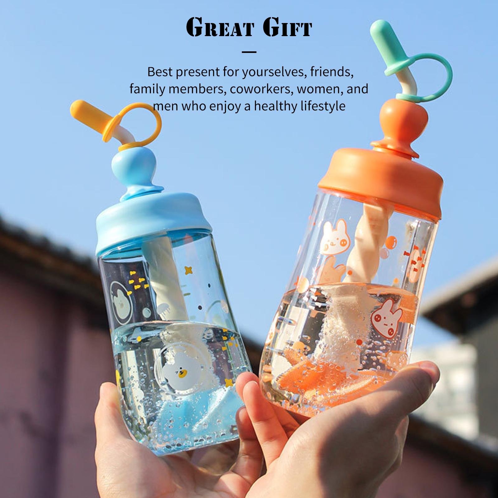 450mL Water Bottle with Straw Leak Proof Coffee Bottle Juice Mix Cup with Rotating Stir Free Juice Shake Mixer Bottles