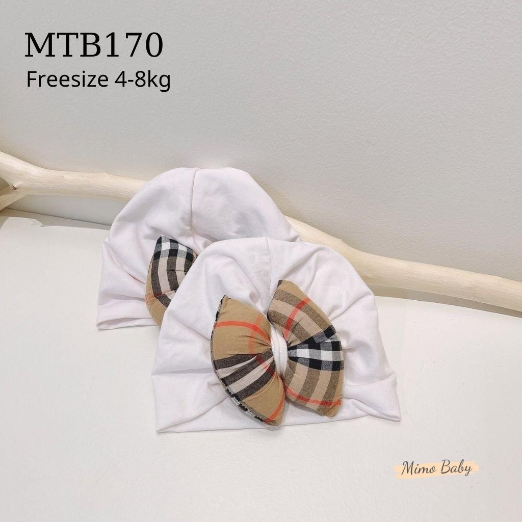 Mũ nón turban chất cotton đính nơ phồng kẻ dễ thương cho bé gái MTB170 Mimo Baby