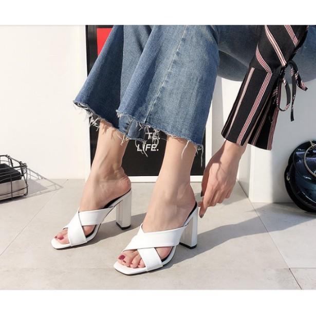 DÉP CAO GÓT NỮ DA BÓNG CAO 8CM MÃ HG_G14 SANG TRỌNG (TRẮNG VÀ ĐEN)
