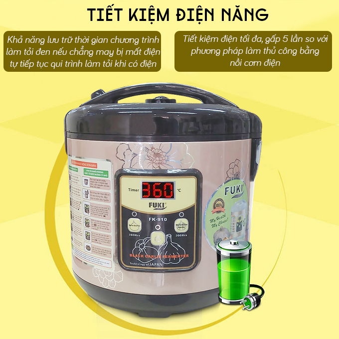 Nồi làm tỏi đen Fuki FK-910 hoa văn - 6L (Light Coffee)