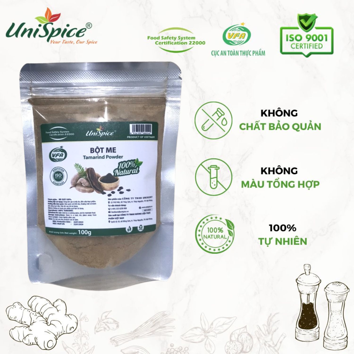 Bột me Unispice100g - Gia vị tự nhiên/ nấu canh chua, món sốt
