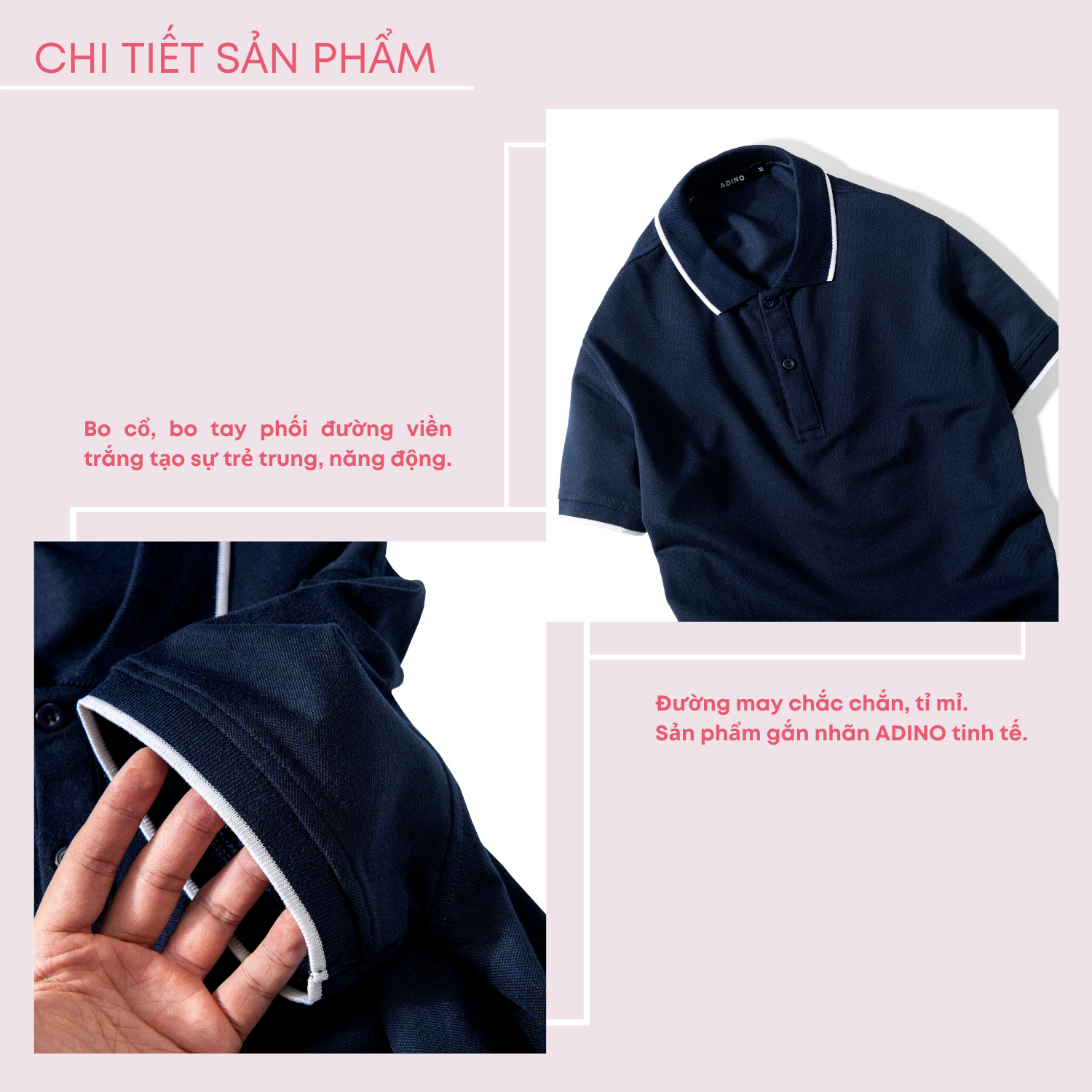 Áo polo nữ ADINO màu xanh đen phối viền xẻ lai vải cotton co giãn dáng slimfit trẻ trung APN02