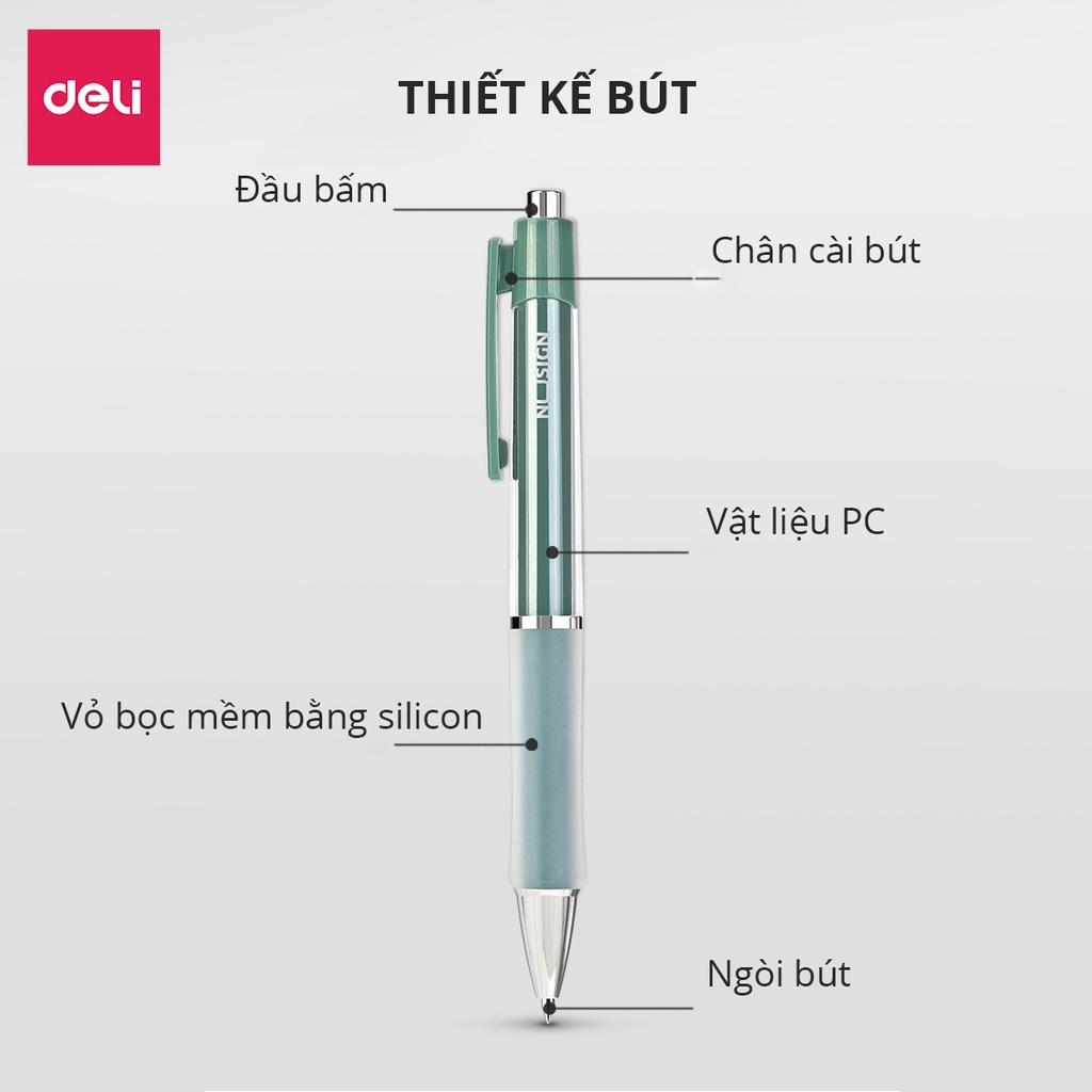 Bút Bi Nước Mực Gel Màu Đen Cao Cấp Ngòi 0.5mm Có Đệm Tay Deli - 4 Màu Sắc Thời Trang BST Văn Phòng Phẩm Cao Cấp Nusign - NS645