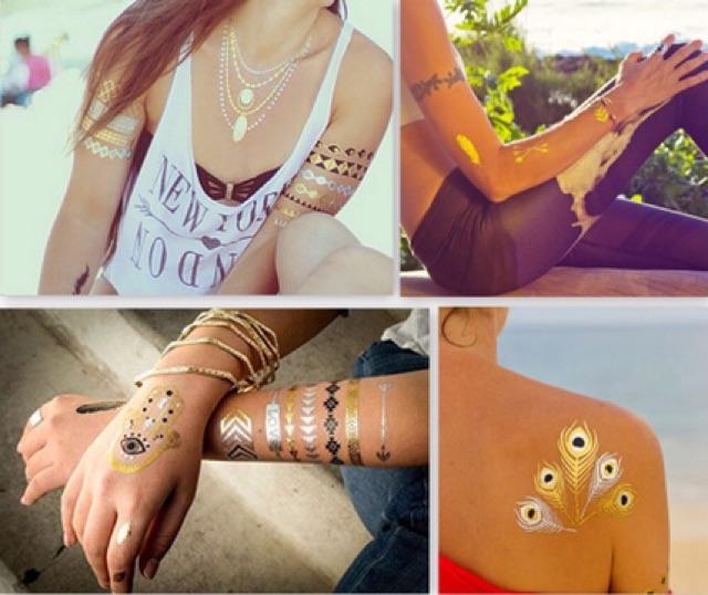 Hình xăm dán tatto nhũ ánh kim nghệ thuật 3D họa tiết henna 21*15cm boho style hình xăm 3d