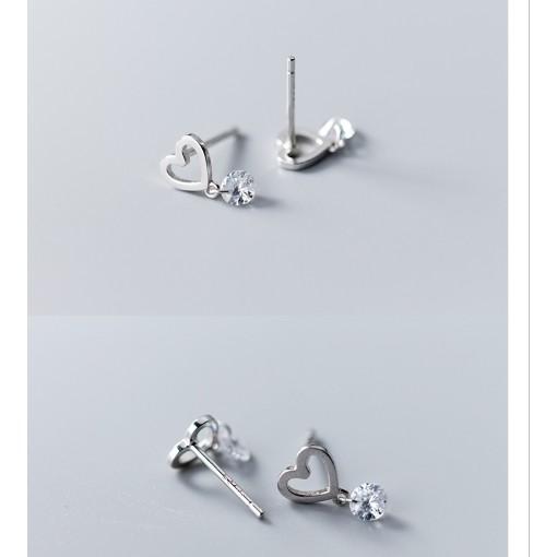 Khuyên tai bạc Ý s925 Tim rỗng thả đá E2113 - AROCH Jewelry