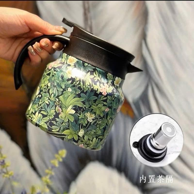 Bình trà giữ nhiệt hoa văn nghệ thuật pha trà,cà phê, chất liệu inox