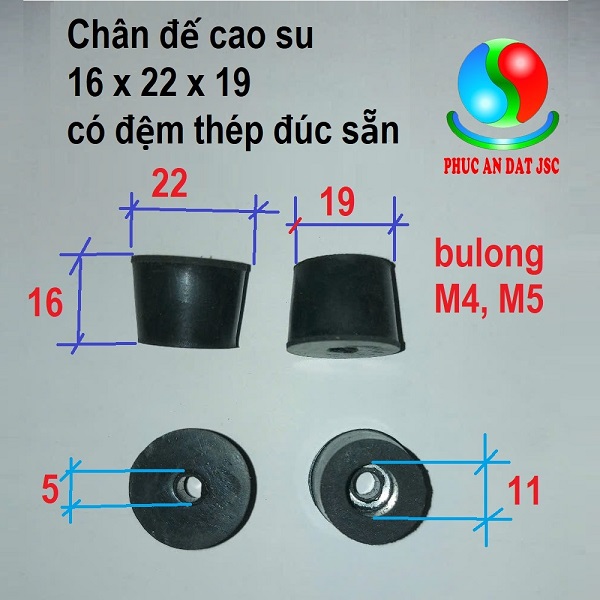 chân đế cao su cao 16 cho loa , đồ gỗ , thiết bị nhỏ, giảm rung chống trượt -phucandat caosu16