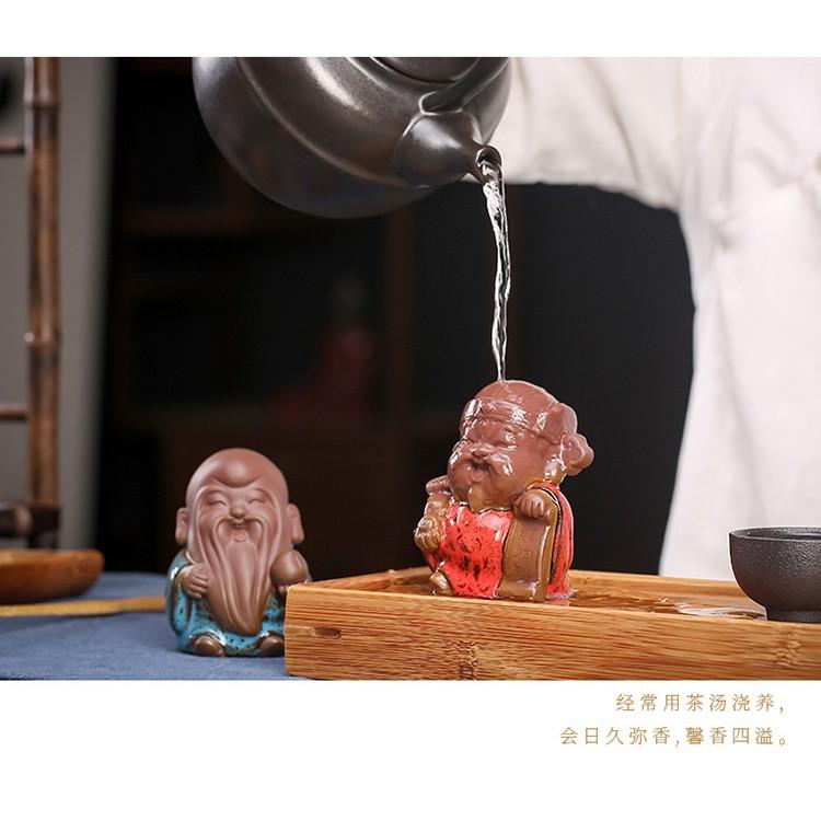 Tượng Tam đa gốm tử sa men bóng đặc biệt- Tượng gốm tam đa trang trí decor bàn trà, tiểu cảnh bonsai phối lũa