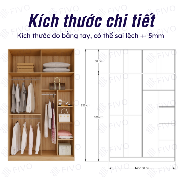 Tủ Treo Áo Quần Cửa Trượt Gỗ Chống Ẩm Cao Cấp FIVO Mã FC31 Nhiều Kích Thước Phù Hợp Với Mọi Không Gian