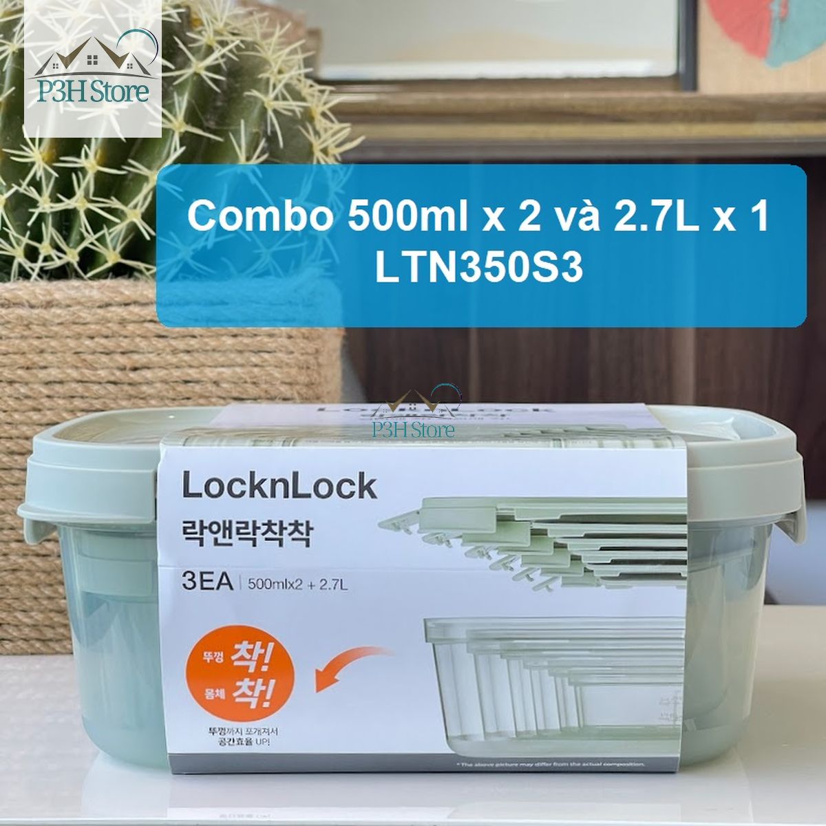 Hộp bảo quản thực phẩm LocknLock Chack Chack nhựa PP kín hơi có thể dùng trong lò vi sóng màu xanh lá LTN310S3 LTN320S3 LTN350S3