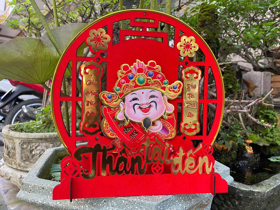 Thần Tài Để Bàn, Treo Cửa Lắc Đầu, Chữ Thần Tài Đến Trang Trí Tết Size 32 Cm