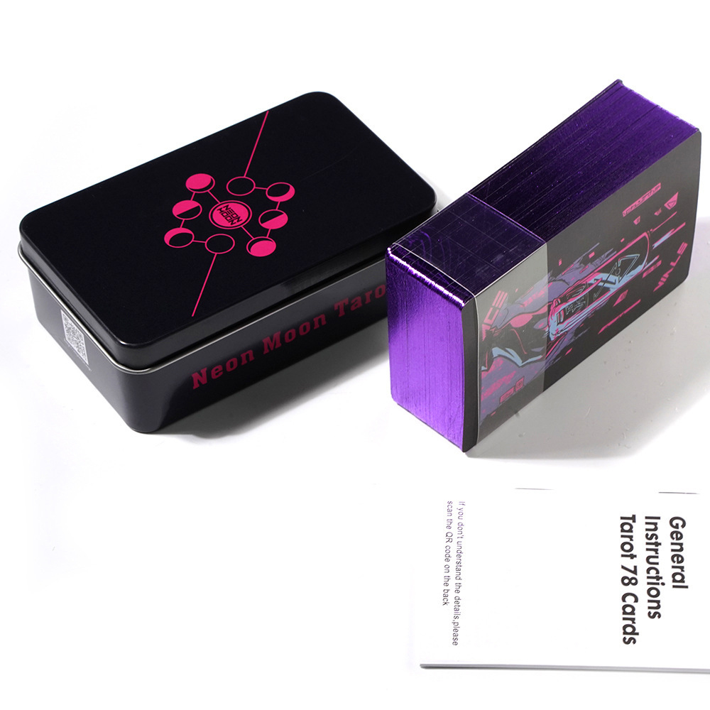 Bộ Bài Tarot Neon Moon Hộp Thiếc Mạ Cạnh 78 Lá Tặng File Tiếng Anh Và Đá Thanh Tẩy