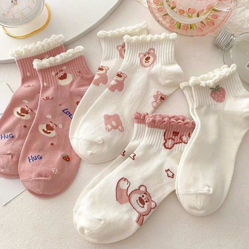Tất Nữ, Combo 5 Đôi Tất Nữ Cổ Ngắn, Mẫu Tất Nữ Hình Gấu Nhiều Màu Dễ Thương Thời Trang - Giao Mẫu Ngẫu Nhiên