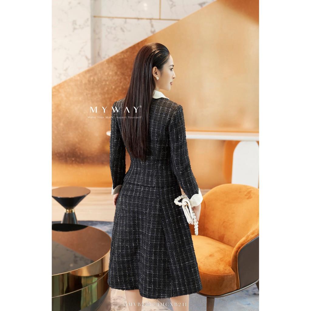 Áo Vest Dạ Tweed Nữ My Way Cổ Bèo Họa Tiết Kẻ Sang Trọng Cao Cấp 5MVB238 HT0