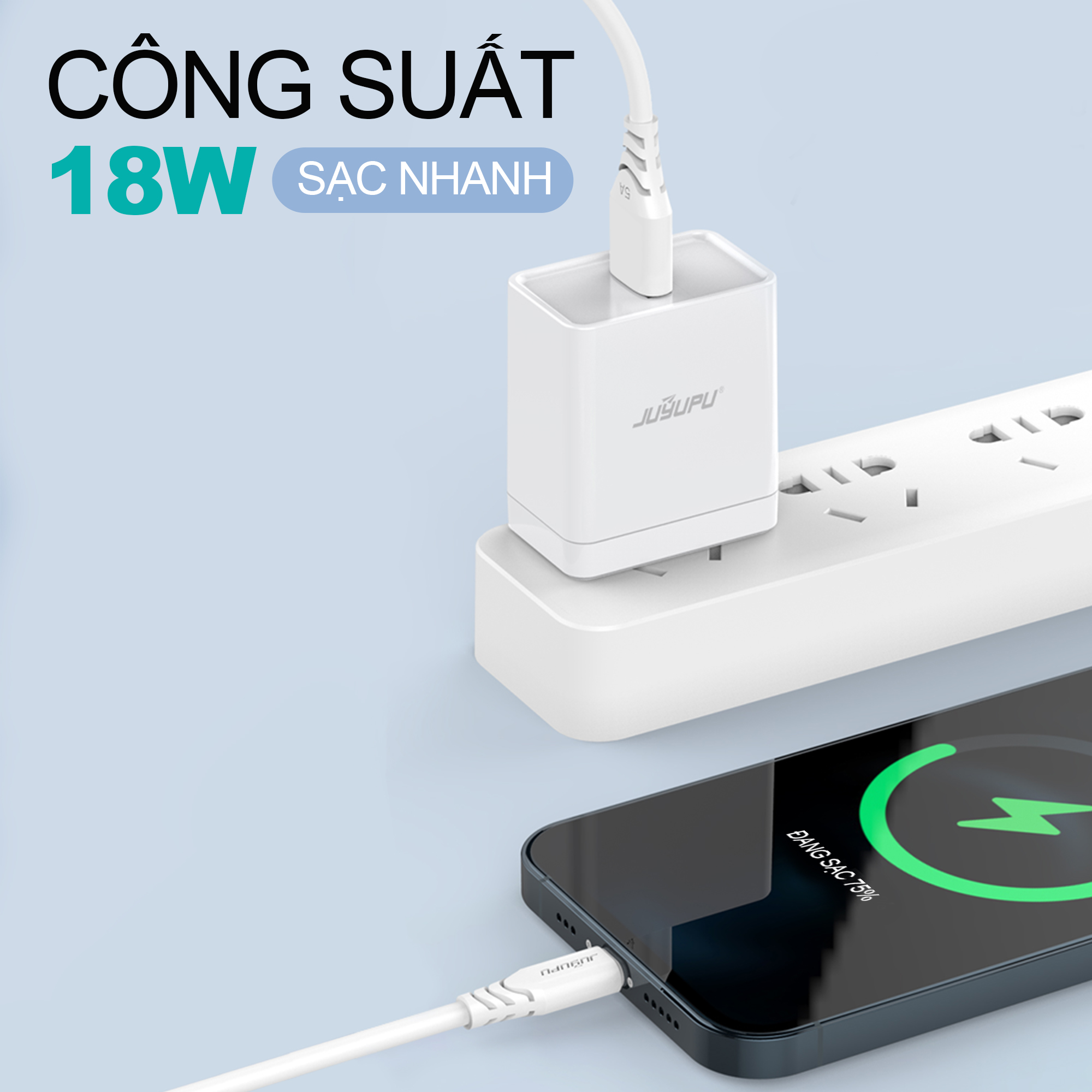 Sạc nhanh JUYUPU Q1 QC3.0 18W bộ sạc điện thoại cao cấp kèm dây cáp sạc Micro Type C dành cho Samsung OPPO VIVO HUAWEI XIAOMI củ sạc - HÀNG CHÍNH HÃNG