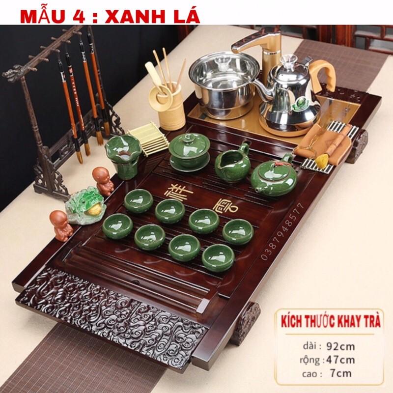 Bàn trà điện thông minh đa năng cao cấp cảm ứng tự động bơm nước Khung gỗ 92cm,Bộ bàn trà đạo mặt nan màu nâu