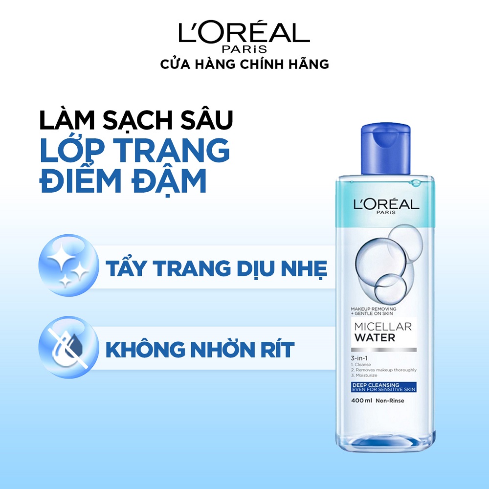 Bộ 2 nước tẩy trang đa năng 3-in-1 làm sạch sâu L'Oreal Paris (xanh dương đậm) 400ml x 2