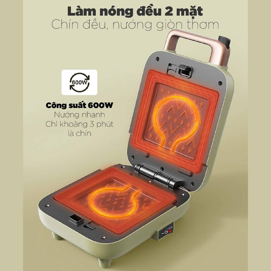 Máy nướng bánh mì sandwich waffle Bear DBC-C06M1 - Công suất 600W, BH 18 Tháng - Hàng chính hãng