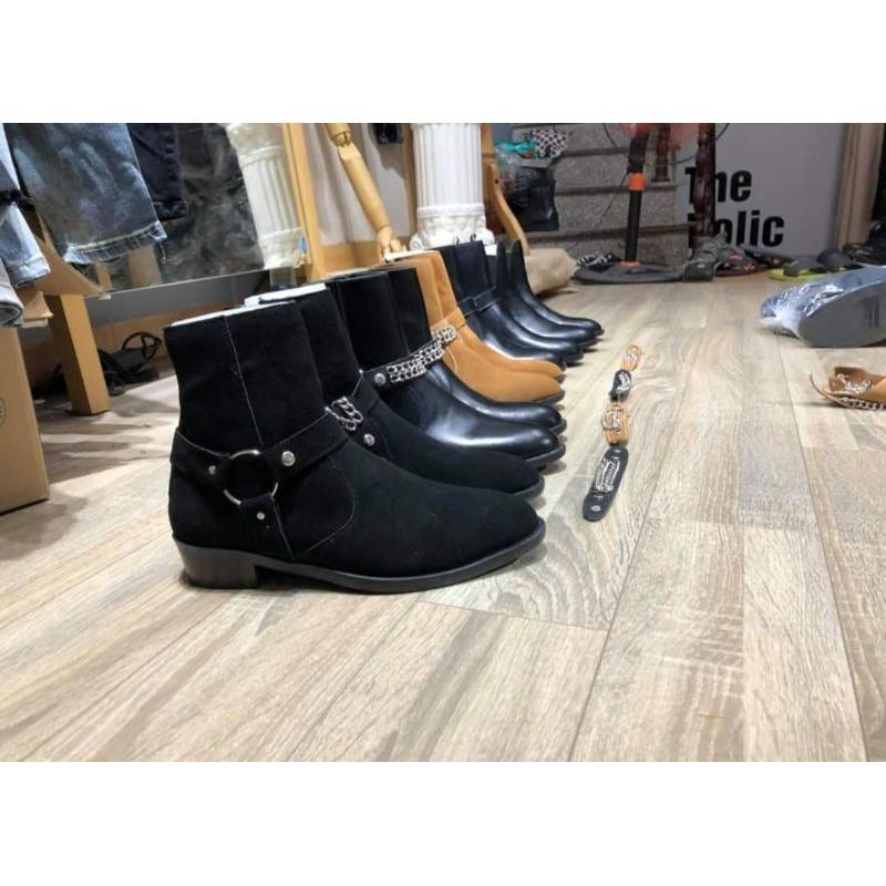 Giày  Harness Boots da lộn, khoá dọc, bốt quai xích