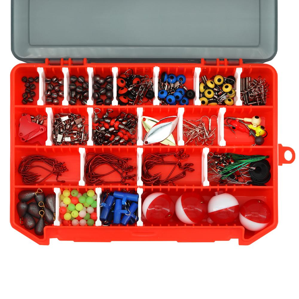 263pcs Fishing Accessories Kit Fishing Tackle Kit Swivels Hooks Split Shots Fishing Gear for Saltwater and Freshwater