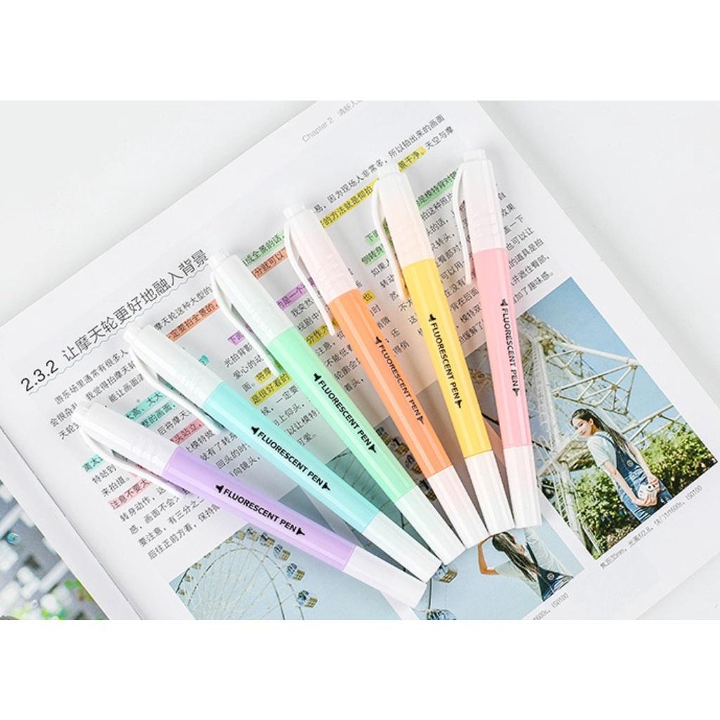 Bút Highlight Pastel 2 Đầu Dạ Quang Nhớ Dòng Nhiều Màu Set