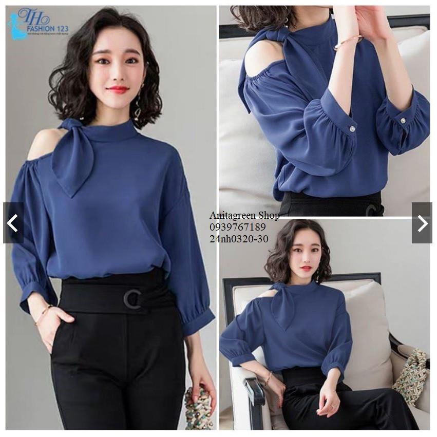 24nh0320-ÁO KIỂU NỮ THẮT NƠ VAI s-6xl