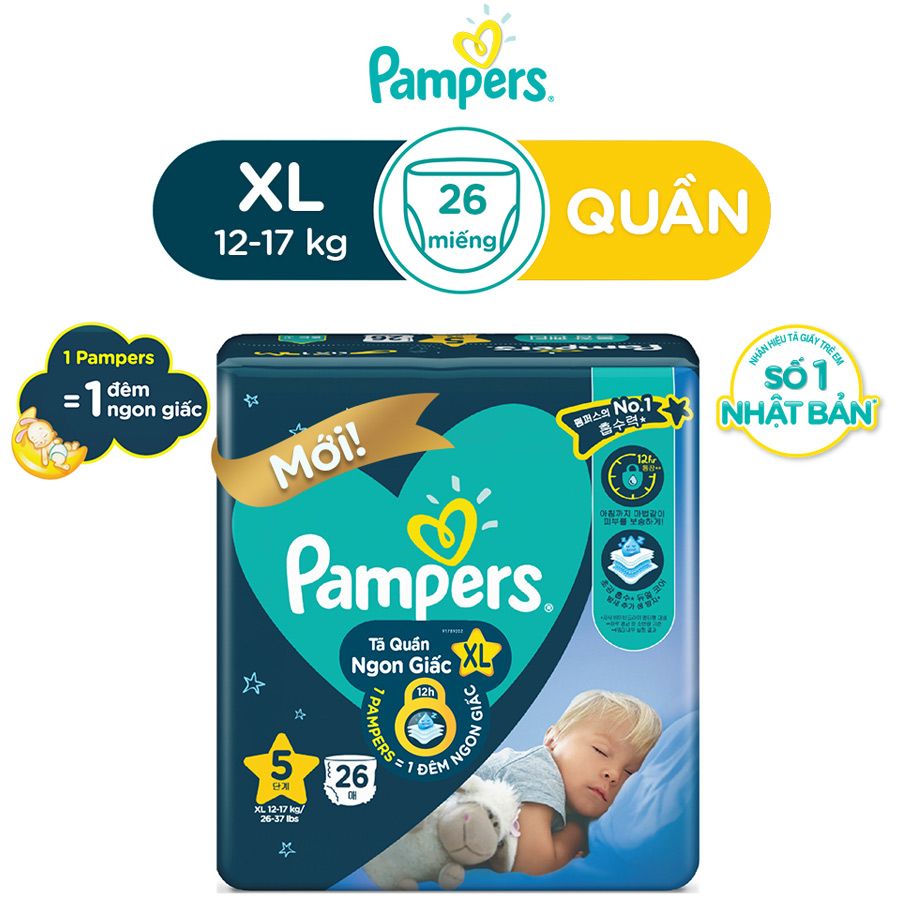Tã/ Bỉm Quần PAMPERS Ngon Giấc, Size L/ XL/ XXL Mềm Mại Khô Thoáng Đến Sáng