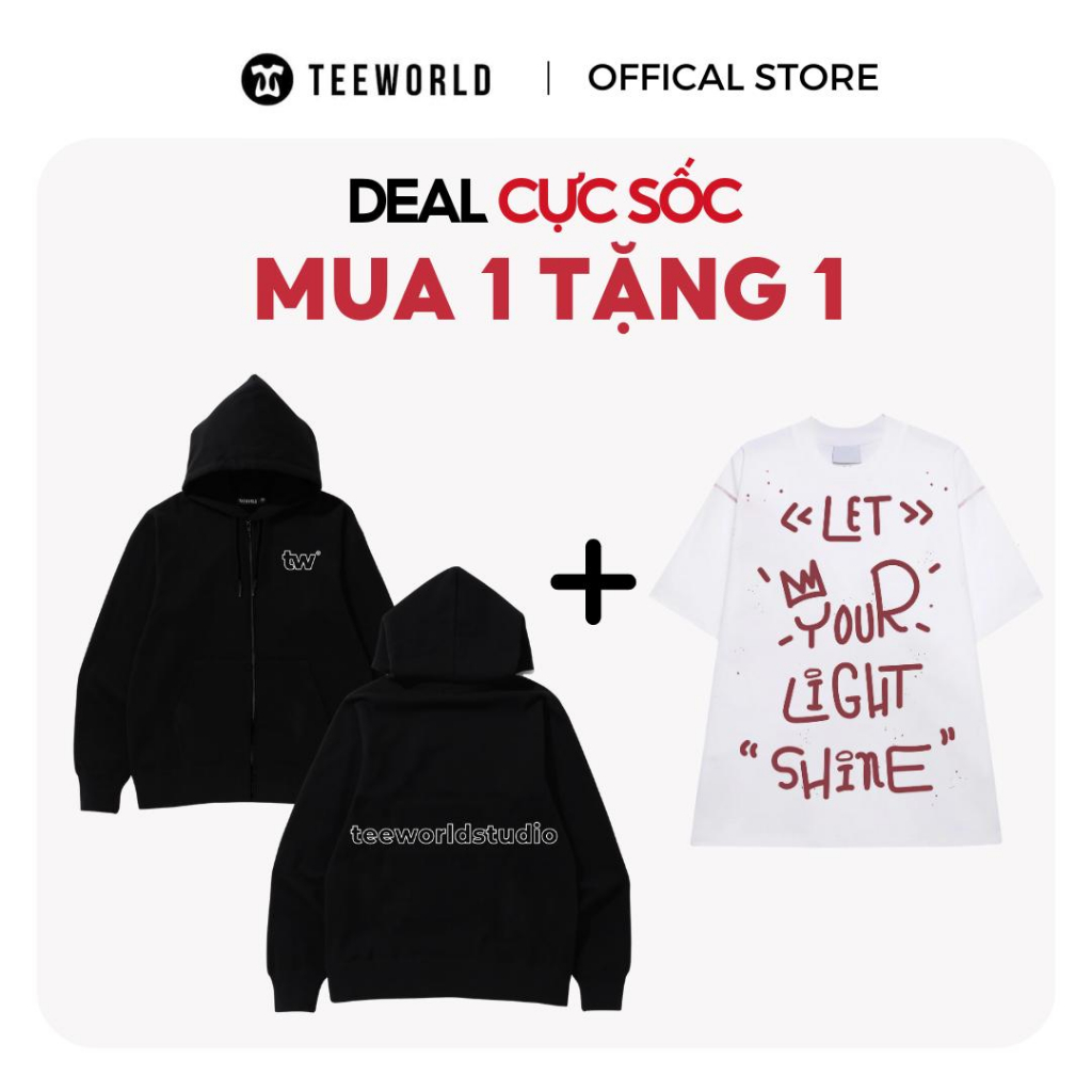 [Combo Siêu Sale] Mua 1 Áo Hoodie Zip Tặng 1 Áo Let Your Light Shine Cùng Size