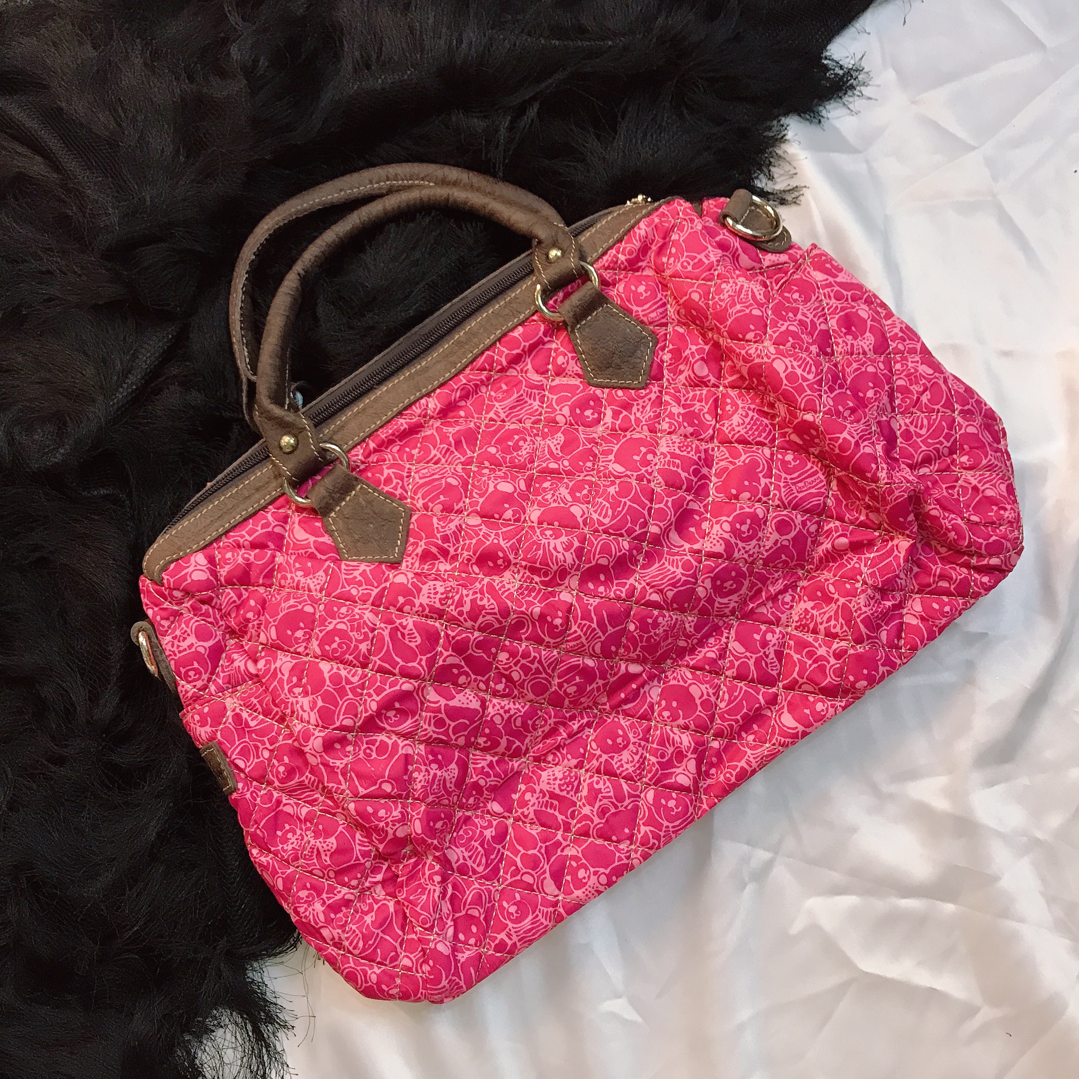 Túi xách tay và đeo chéo thời trang nữ đan chéo gấu hồng siêu xinh - DD190L3005