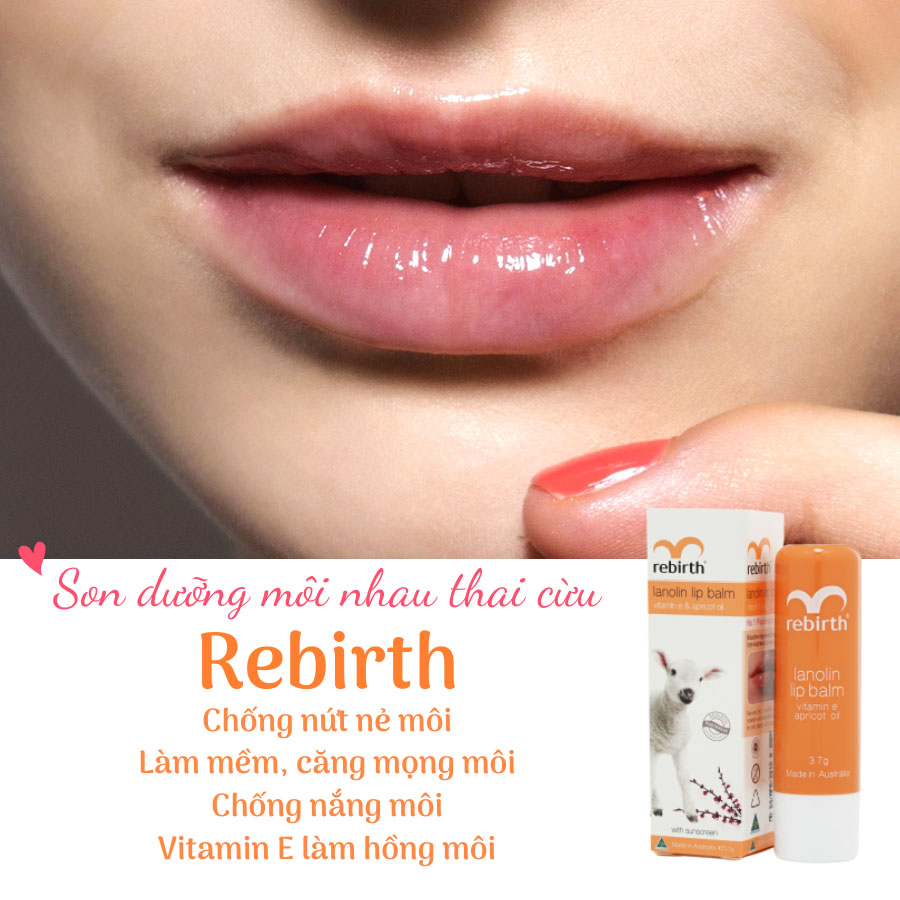 Combo 2 son dưỡng ẩm, ngăn ngừa khô nứt nẻ, trị thâm môi nhau thai cừu Rebirth