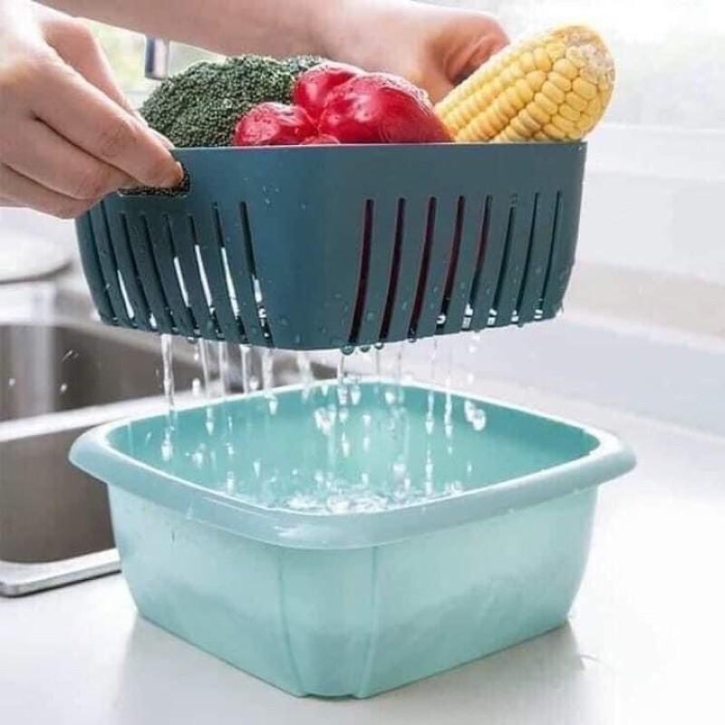 Rổ hoa quả vuông 3in1 kèm chậu và nắp tiện lợi