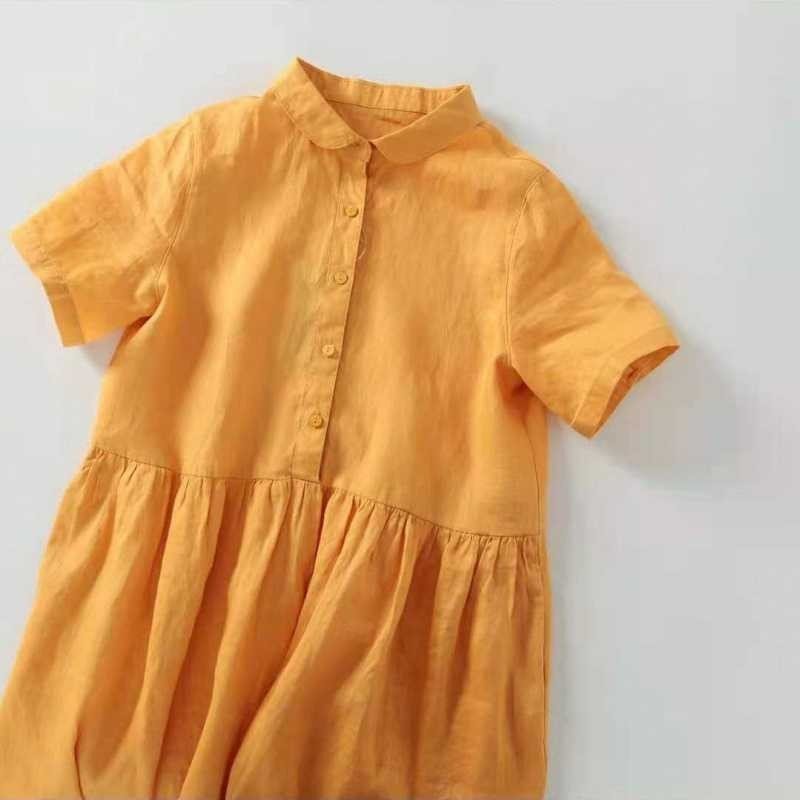Váy đầm sơ mi suông, váy sơ mi ngắn tay form rộng chất liệu linen cao cấp mãu mới Đũi Việt DV158