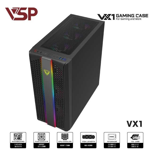 Vỏ Máy Tính Case VSP VX1 Đen – Hàng Chính Hãng