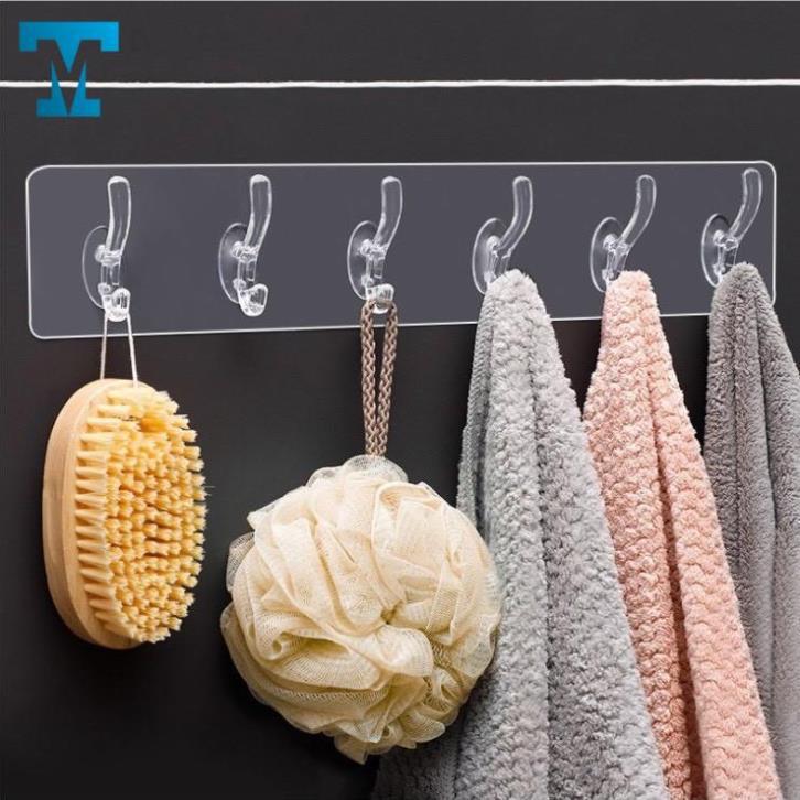 Thanh Treo Đồ Dán Tường 6 Móc Liền Mạch 3D-Trong Suốt Siêu Dính -Siêu Chịu Lực-Rất Tiện Ích- Phù Hợp Mọi Không Gian