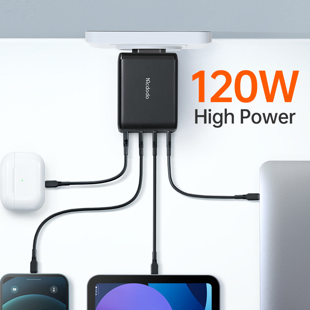 Cốc Sạc Nhanh Mcdodo Convergence Series 120W GaN 4-Port Fast Charger Set (Kèm cáp C to C 2m, 100W, 3 TypeC + USB) (Hàng chính hãng)