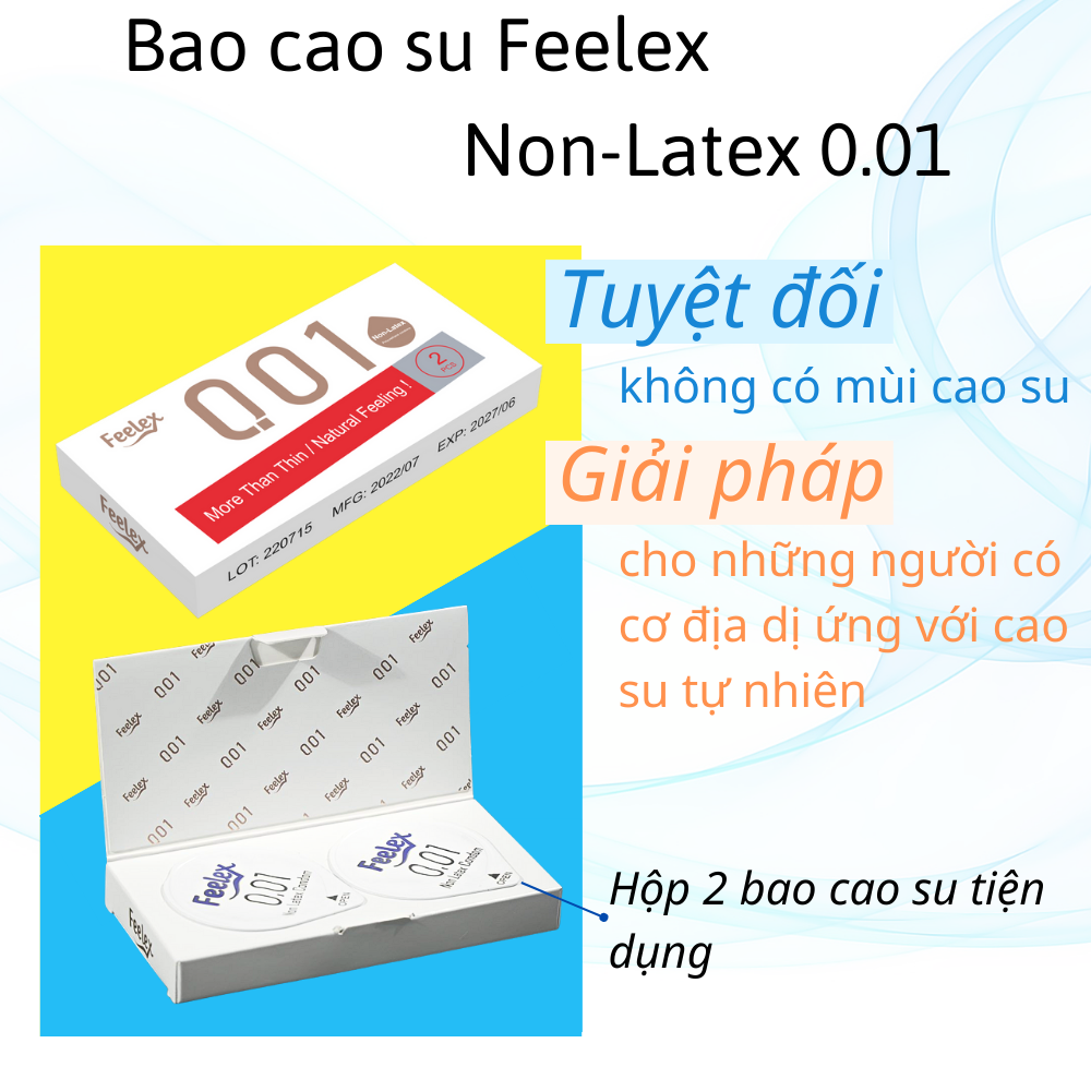 Hình ảnh Bao cao Non-Latex Feelex 001, độ mỏng đạt chuẩn 0.01mm, nhiều gel bôi trơn