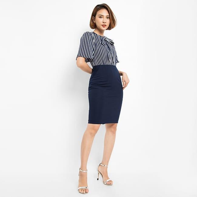 Đầm Váy Nữ Công Sở Body Phối Sọc - QA0038