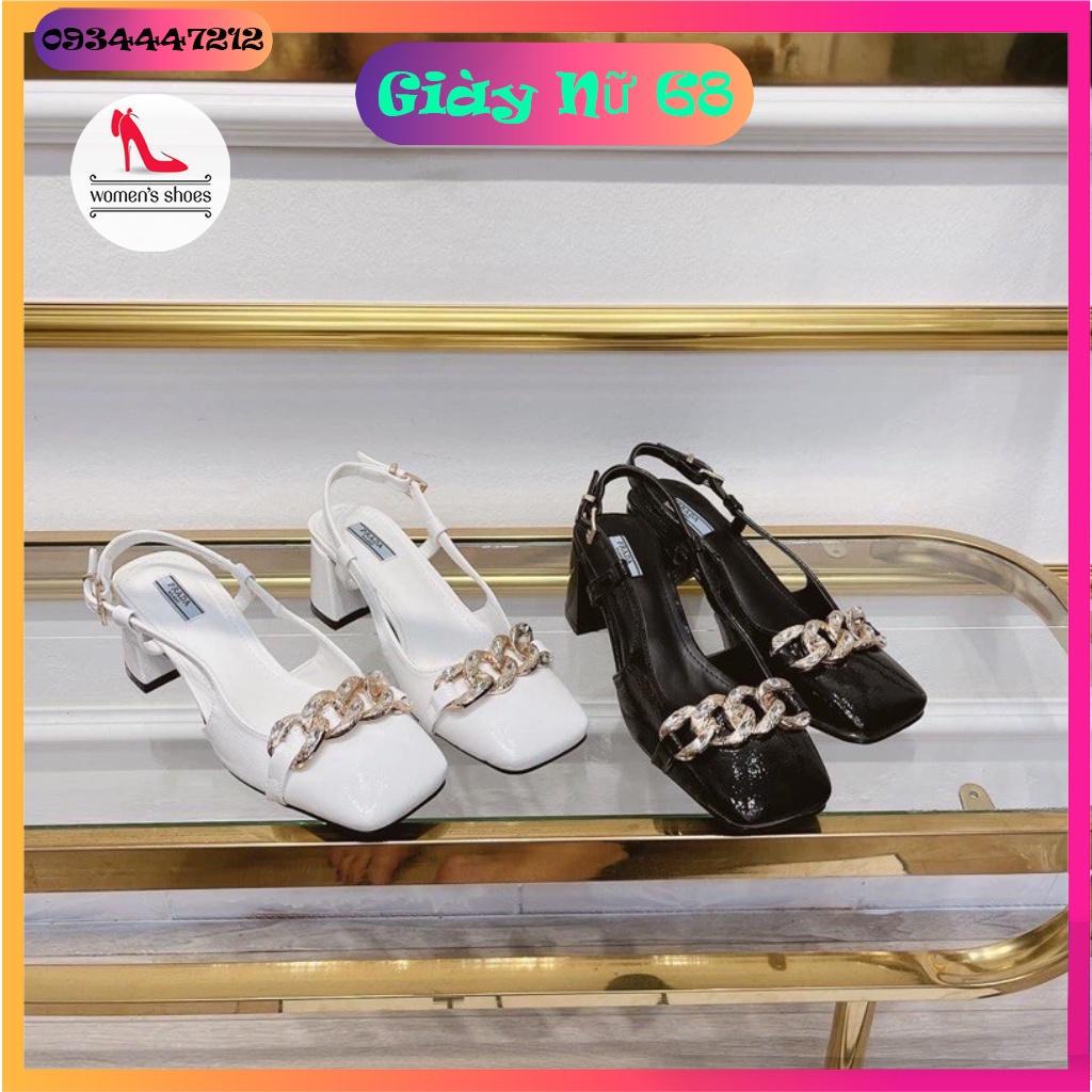 Giày Quai Đính Đai Xích Gót Vuông