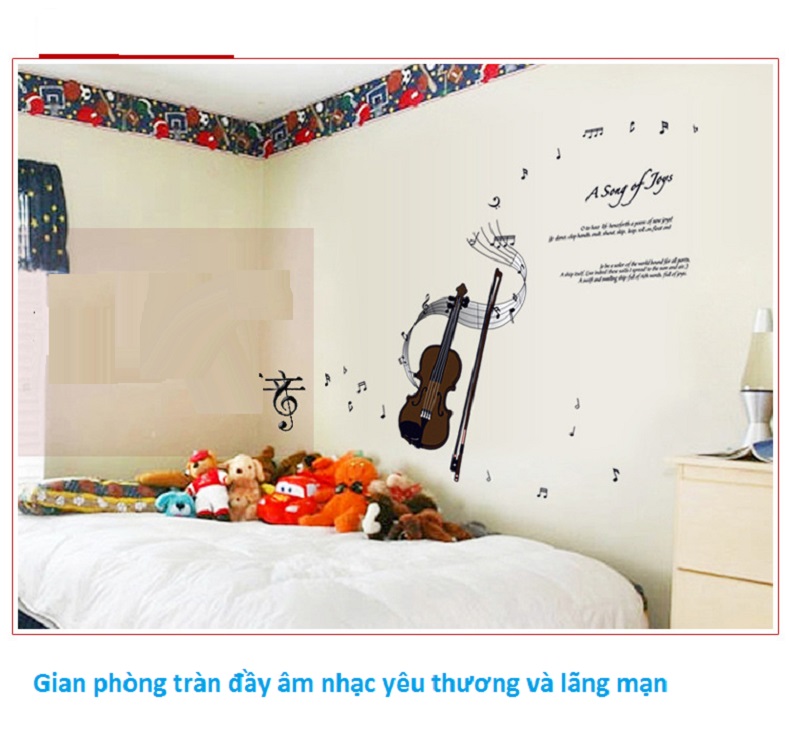 Decal dán tường âm nhạc cây đàn vĩ cầm trang trí phòng sang trọng dán được trên kính, gỗ