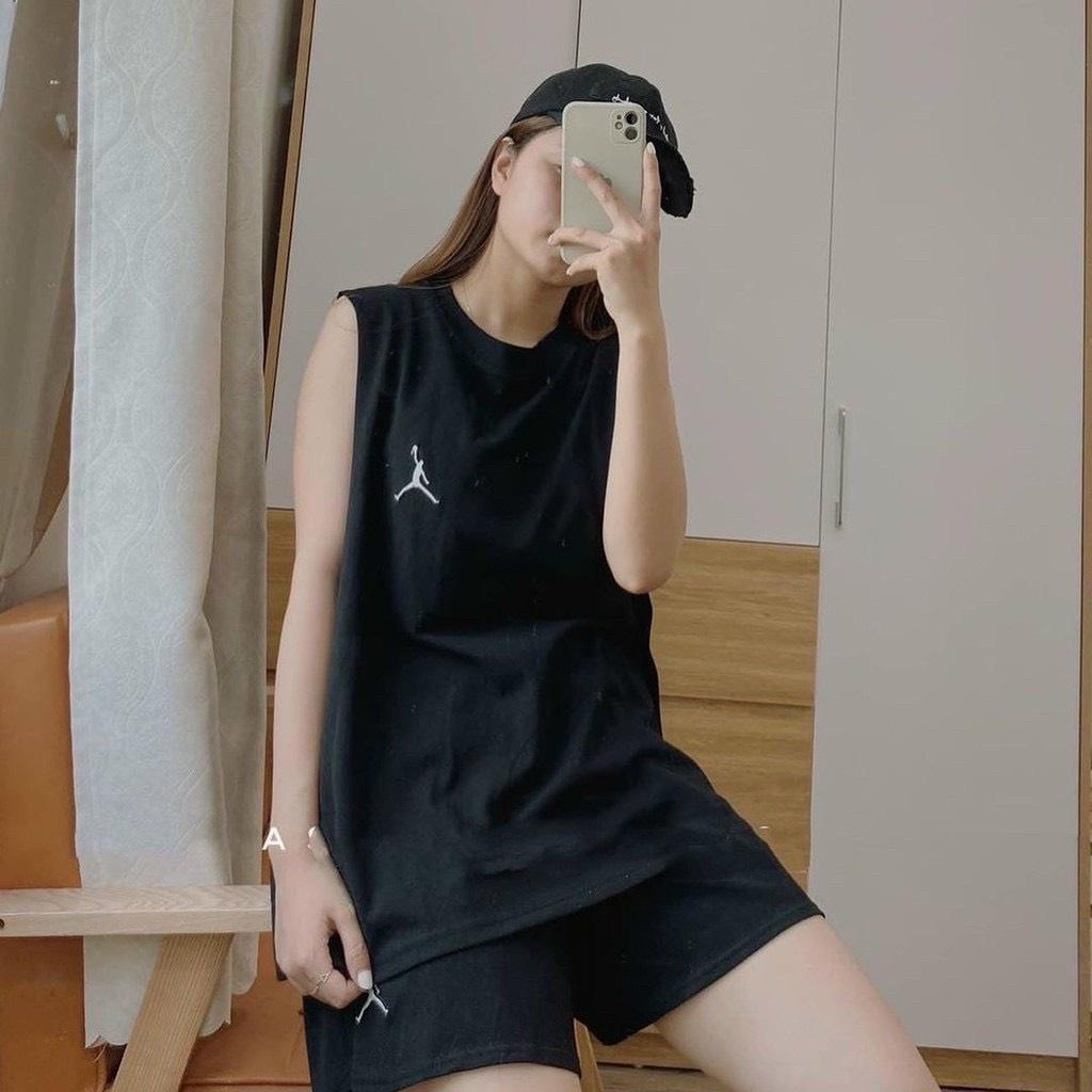 Đồ Bộ Thể Thao Mặc Nhà Kiểu Áo Ba Lỗ Logo In Chất Thun Cotton Lạnh Co Giãn Phong Cách Sang Chảnh Siêu Cá Tính