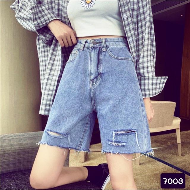 Quần jeans ống suông dáng ngố tới gối- clip tự quay